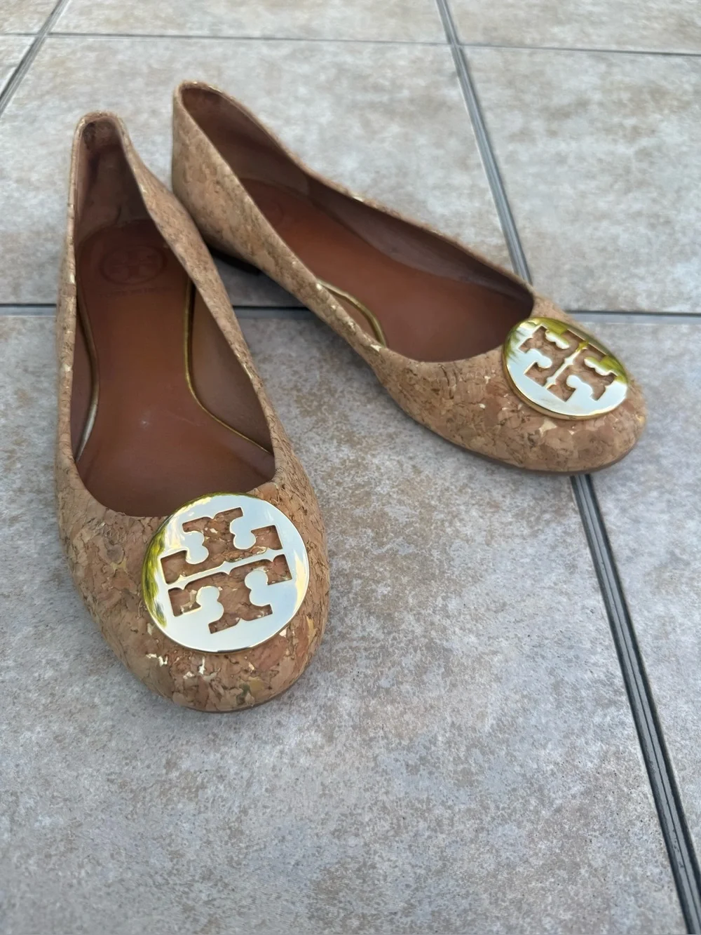 Tory Burch Cork Ballet Flats with Gold Logo Medallion